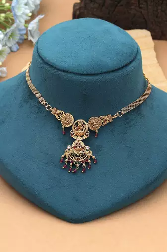Rani & green color choker temple necklace