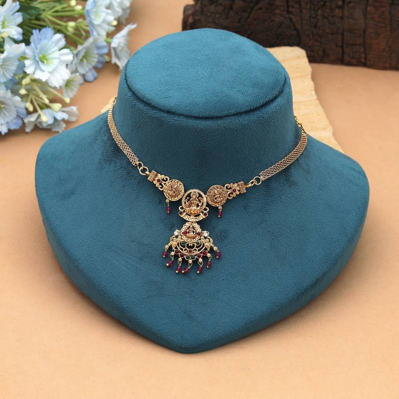 Rani & green color choker temple necklace