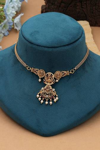 Maroon & green color choker temple necklace