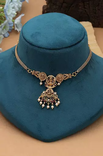 Maroon & green color choker temple necklace