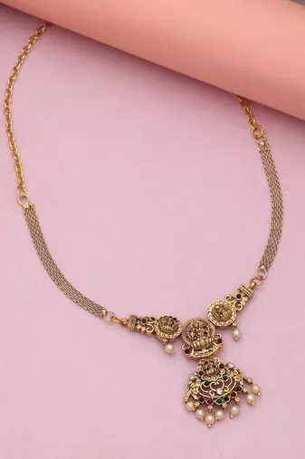 Maroon & green color choker temple necklace