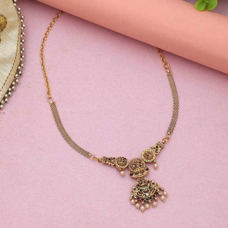 Maroon & green color choker temple necklace