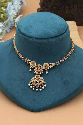 Maroon & green color choker temple necklace