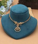 Maroon & green color choker temple necklace