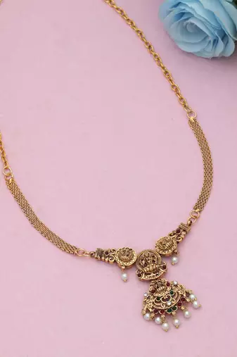 Maroon & green color choker temple necklace