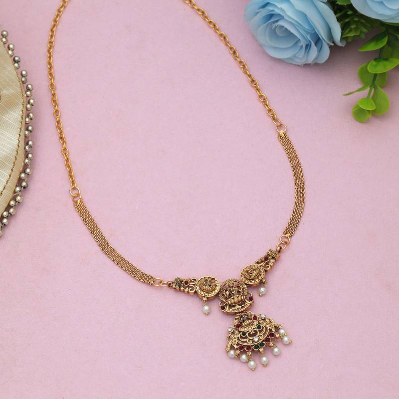 Maroon & green color choker temple necklace