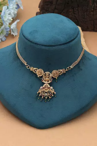 Maroon & green color choker temple necklace