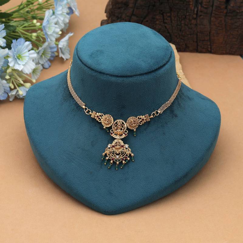 Maroon & green color choker temple necklace