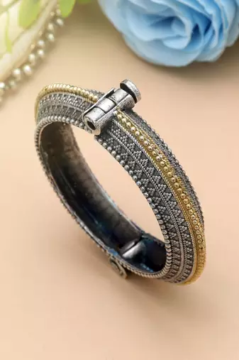Gold & silver color two tone oxidised openable bracelet