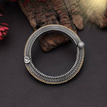 Gold & silver color two tone oxidised openable bracelet 2