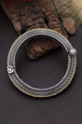 Gold & silver color two tone oxidised openable bracelet