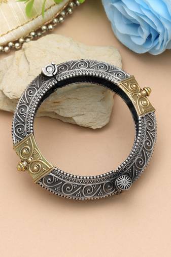 Gold & silver color two tone oxidised openable bracelet