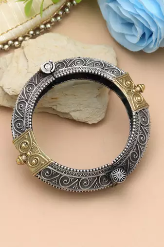 Gold & silver color two tone oxidised openable bracelet