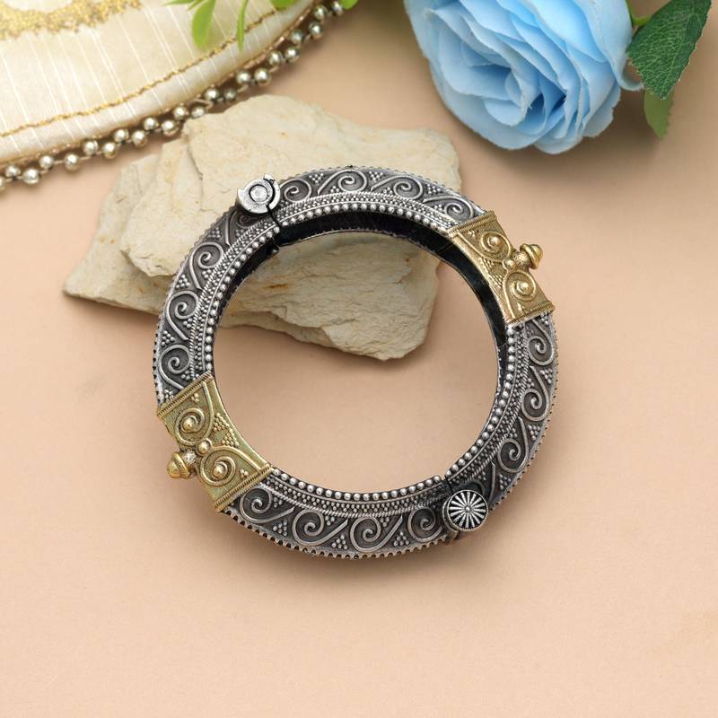 Gold & silver color two tone oxidised openable bracelet