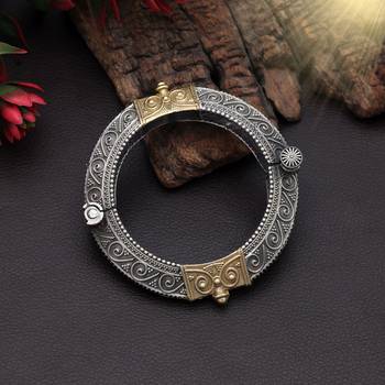 Gold & silver color two tone oxidised openable bracelet 2