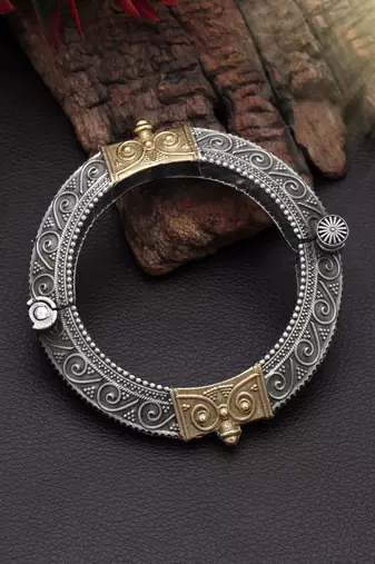 Gold & silver color two tone oxidised openable bracelet