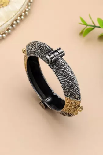 Gold & silver color two tone oxidised openable bracelet