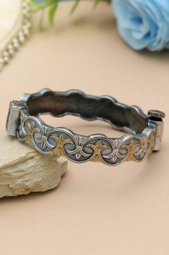 Gold & silver color two tone oxidised openable bracelet