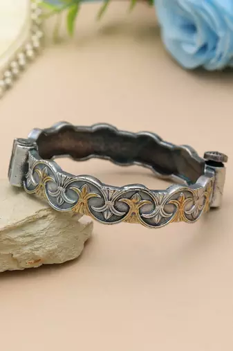 Gold & silver color two tone oxidised openable bracelet