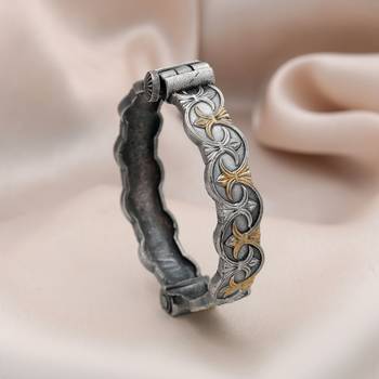 Gold & silver color two tone oxidised openable bracelet 2