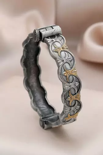 Gold & silver color two tone oxidised openable bracelet