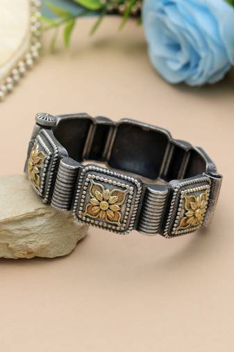 Gold & silver color two tone oxidised openable bracelet