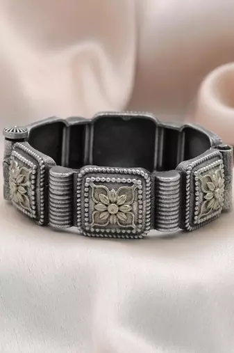Gold & silver color two tone oxidised openable bracelet