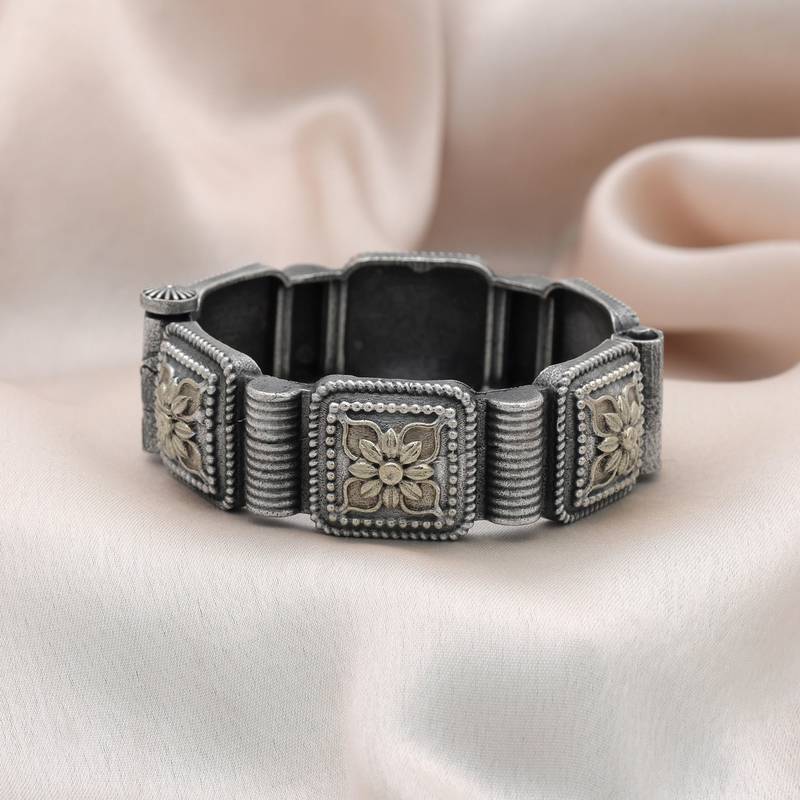 Gold & silver color two tone oxidised openable bracelet