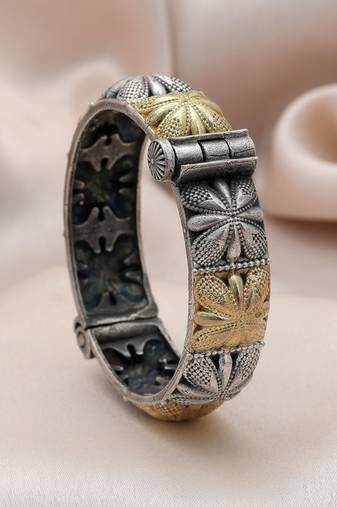 Gold & silver color two tone oxidised openable bracelet