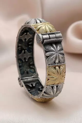 Gold & silver color two tone oxidised openable bracelet