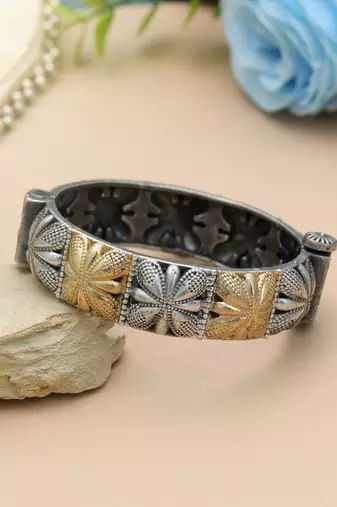 Gold & silver color two tone oxidised openable bracelet
