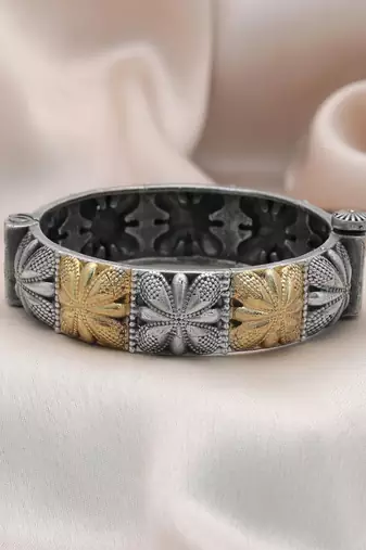 Gold & silver color two tone oxidised openable bracelet
