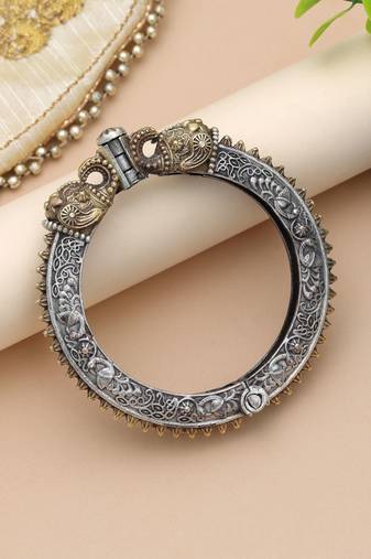 Gold & silver color two tone oxidised openable bracelet