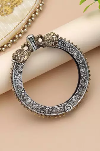 Gold & silver color two tone oxidised openable bracelet