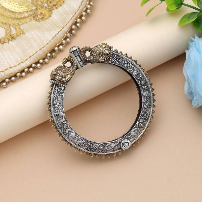 Gold & silver color two tone oxidised openable bracelet