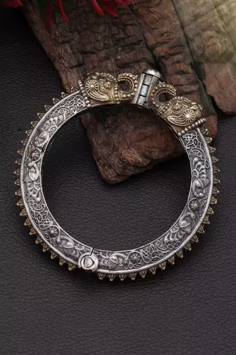 Gold & silver color two tone oxidised openable bracelet