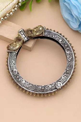 Gold & silver color two tone oxidised openable bracelet
