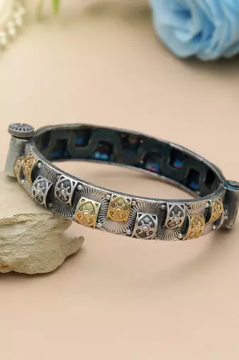 Gold & silver color two tone oxidised openable bracelet