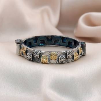 Gold & silver color two tone oxidised openable bracelet 2