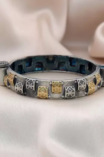 Gold & silver color two tone oxidised openable bracelet