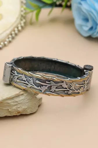 Gold & silver color two tone oxidised openable bracelet