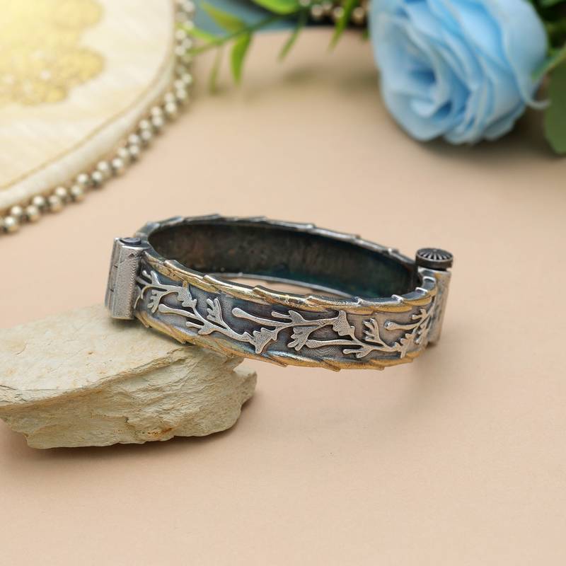 Gold & silver color two tone oxidised openable bracelet