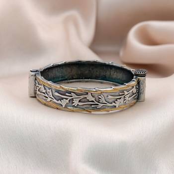Gold & silver color two tone oxidised openable bracelet 2