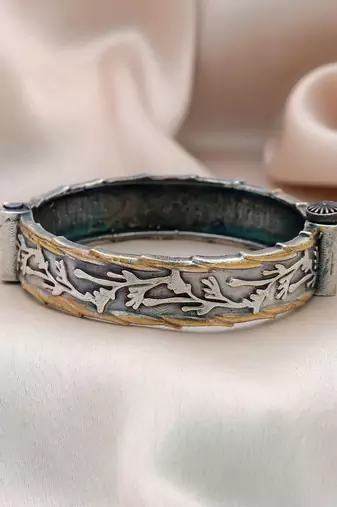 Gold & silver color two tone oxidised openable bracelet