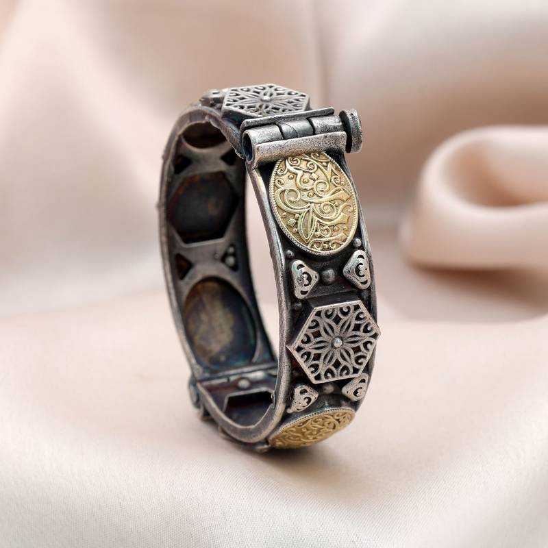 Gold & silver color two tone oxidised openable bracelet