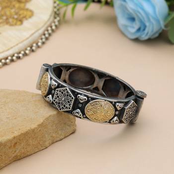 Gold & silver color two tone oxidised openable bracelet 2
