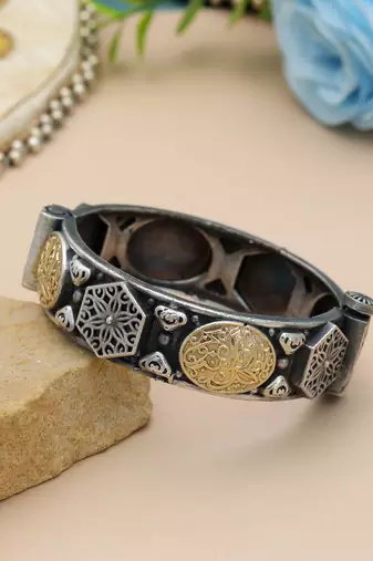 Gold & silver color two tone oxidised openable bracelet