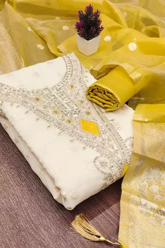 Elegant simmer butti embroidered dress material with simmer dupatta