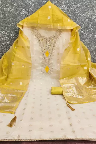 Elegant simmer butti embroidered dress material with simmer dupatta