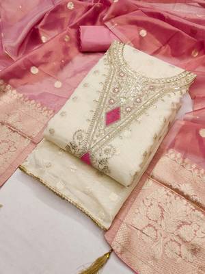 Elegant simmer butti embroidered dress material with simmer dupatta 5